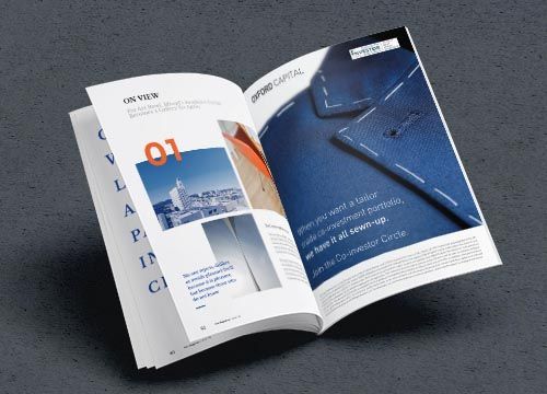 a magazine is open to a page with an advertisement on it for oxford capital.