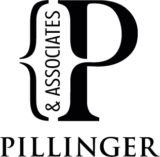 A black and white logo for pillinger & associates