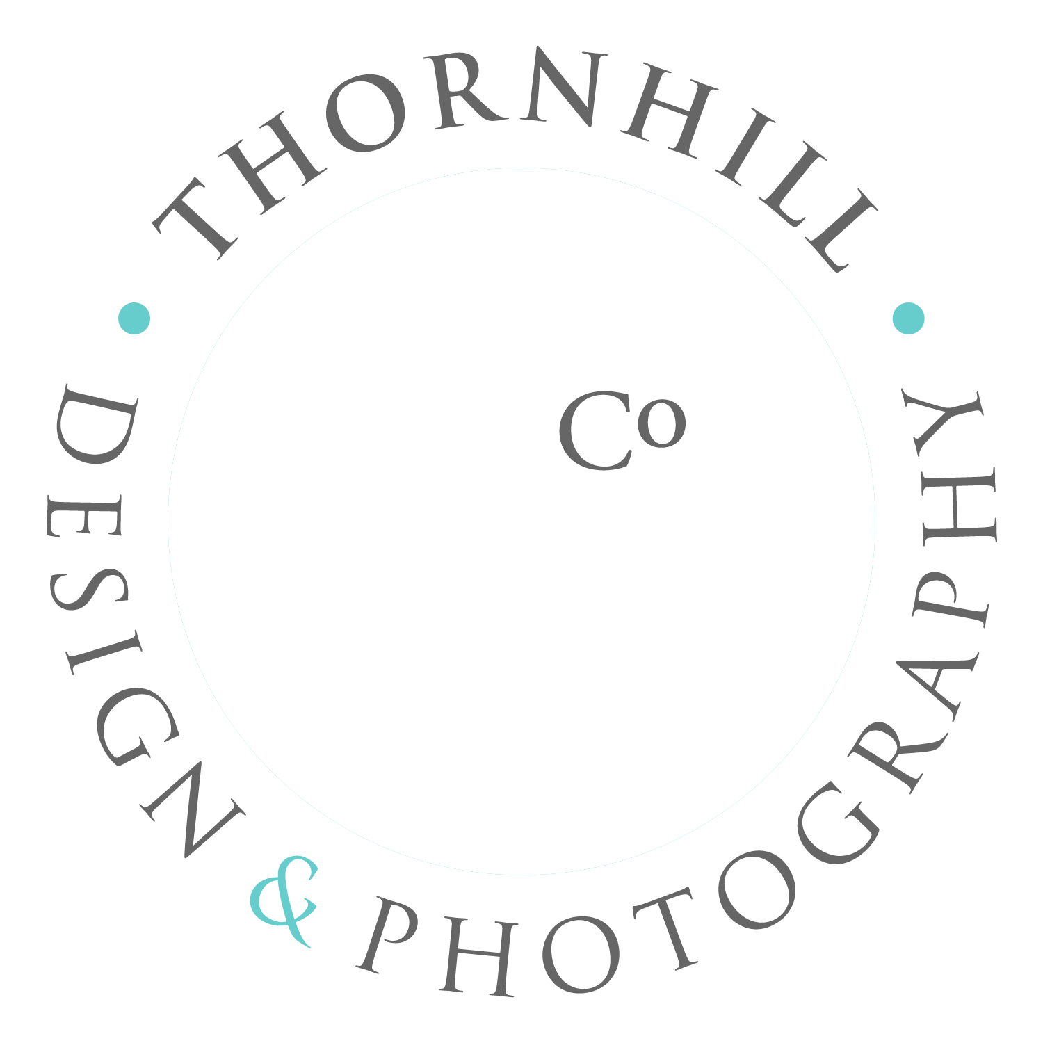 the thornhill and company graphic design and photography logo is on a turquoise background