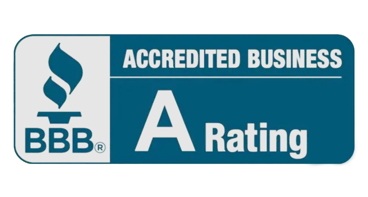 A blue sign that says accredited business a rating