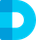 Una lettera blu d con un cerchio bianco al centro su sfondo bianco.