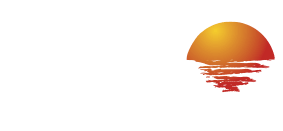 Sunset over water with orange and red gradient colors. O'Connor Mortuary Logo with words Experience Compassion