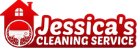 Jessica’s Cleaning Service logo in red and white with a house and cleaning bucket icon