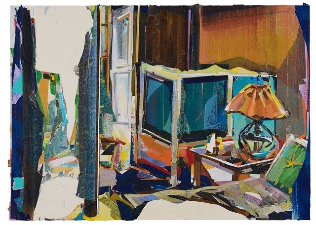 Tino Geiss, 7:00 vorm., 2016, 100 x 140 cm, Collage (Acryl, Lack, Klebeband/Kapa)