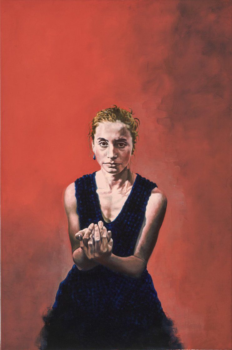 Rocco Hettwer, Lilli imblauenKleid, 2020, 120 x 80 cm, Öl auf Leinwand