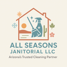 Logo: House with cleaning tools and season icons. Text: 