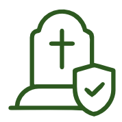 Uma lápide com uma cruz e um escudo com uma marca de seleção.