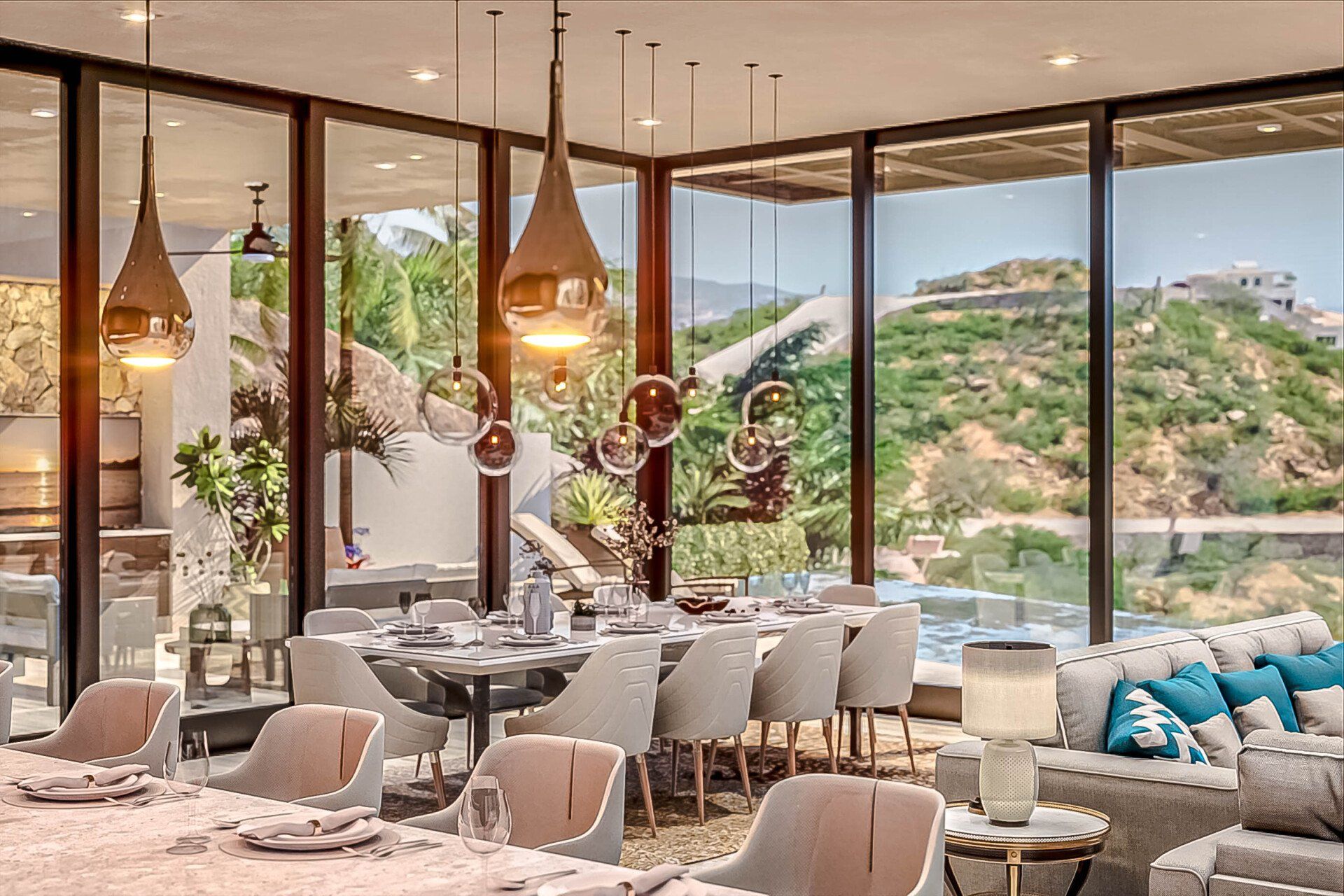 A large room with a lot of windows and tables and chairs.