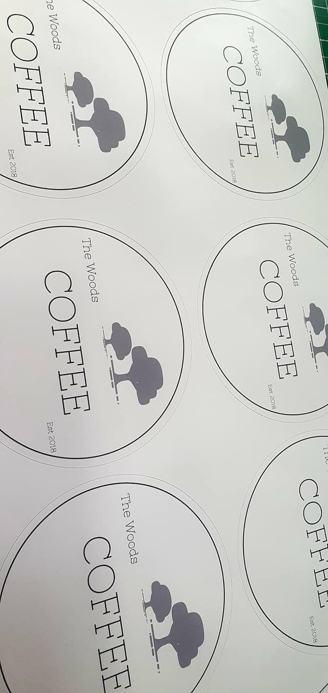 A Close Up of a Sheet of Stickers With the Word Coffee on Them — Print Spot Group In Coolangatta, QLD