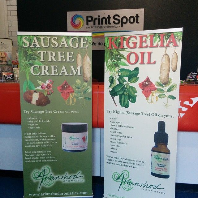 A Vertical Banner for Sausage Tree Cream and Kigela Oil — Print Spot Group In Tweed Heads, NSW
