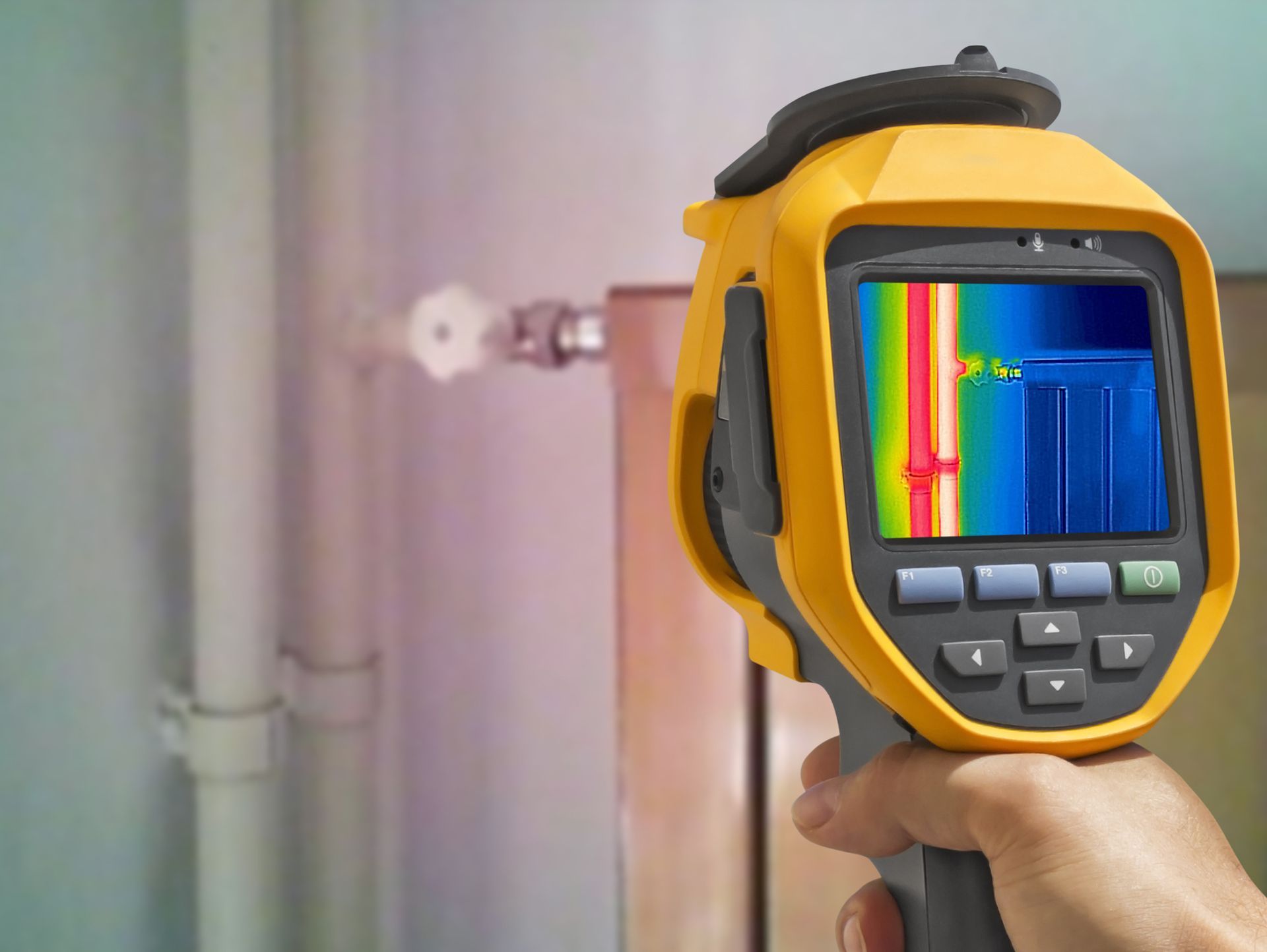 Technitian using thermal imaging to show how do radiant tube heaters work