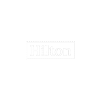 A white hilton logo on a white background.