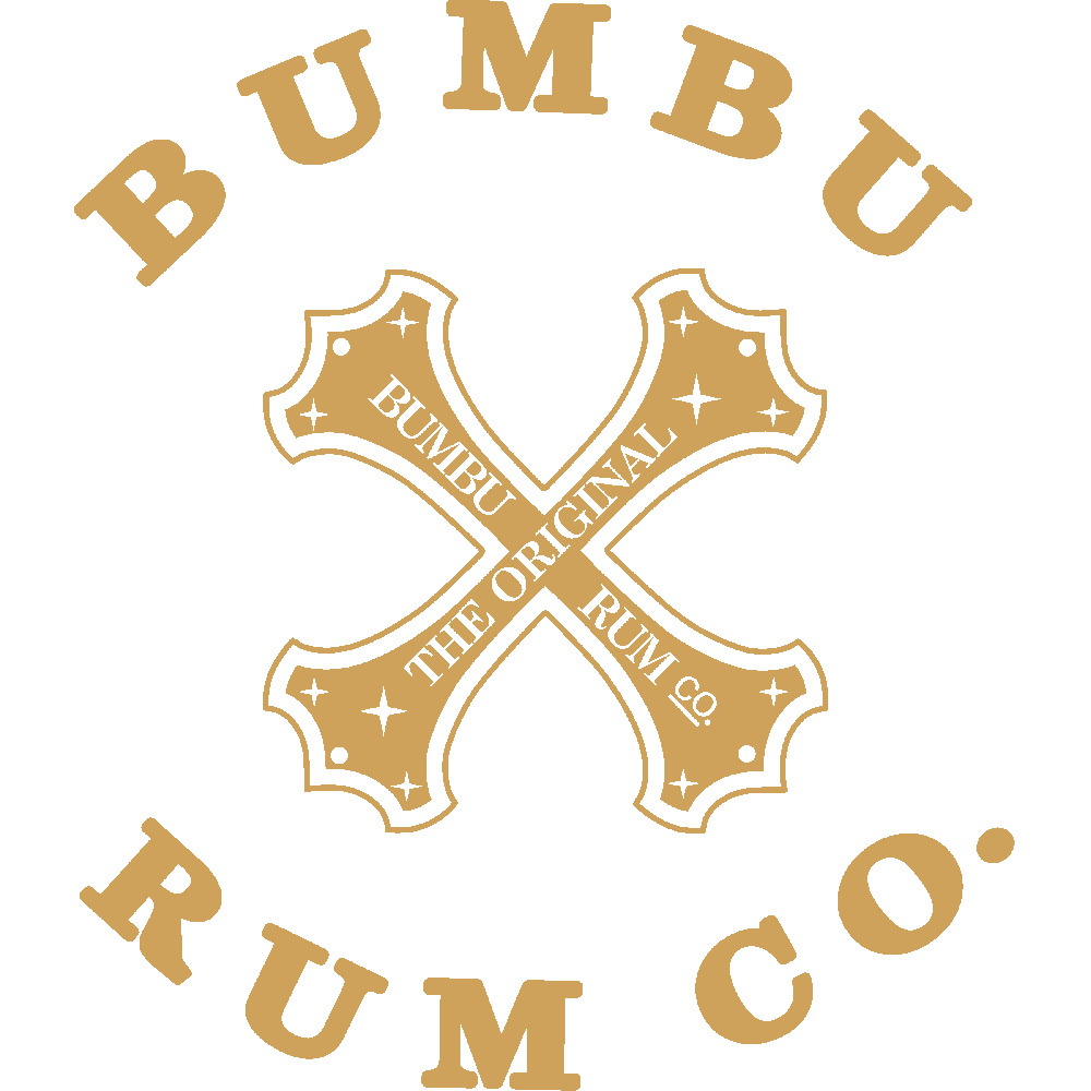 Bumbu Rum Co. logo with crossed emblem in gold, text: "Bumbu The Original Rum".