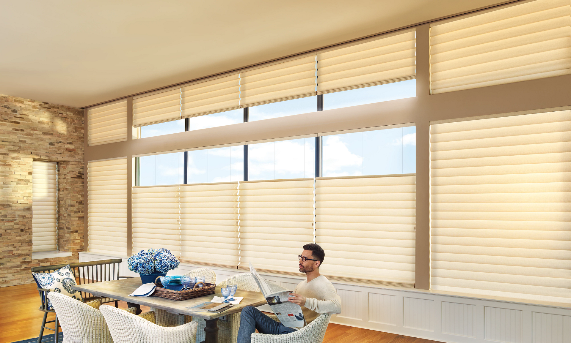 Hunter Douglas Vignette® Roman Shades in a dining room near Burlingame, California (CA)