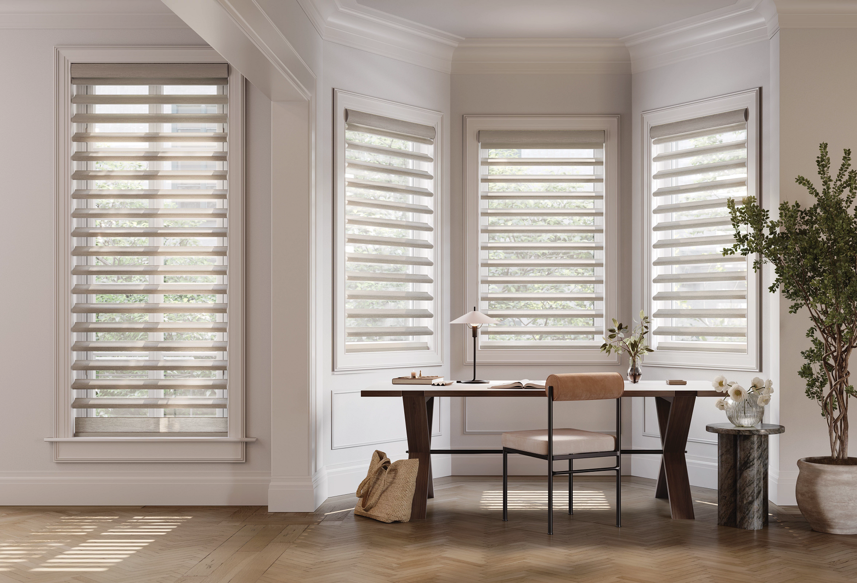 Hunter Douglas Pirouette® Sheer Shades in home office