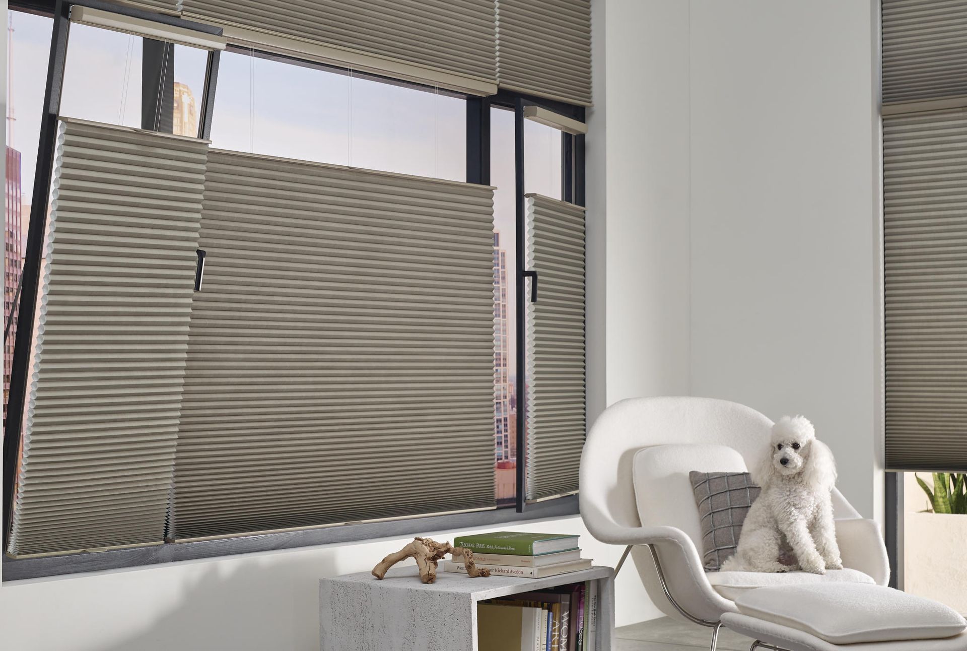 Hunter Douglas Duette® Cellular Shades on three tilt-and-turn windows