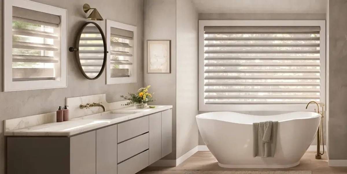 Hunter Douglas Pirouette® Sheer Shades in a bathroom near Burlingame, Los Altos, Menlo Park, and San