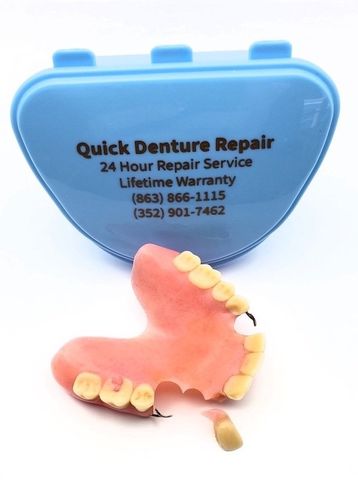 denture repair case with broken denture missing tooth
