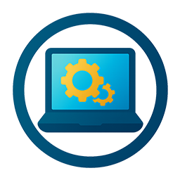 Icon of laptop with small gears