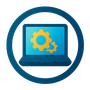 Icon of laptop with small gears