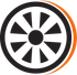 Blue and black shield with a white lightning bolt and curved lines.