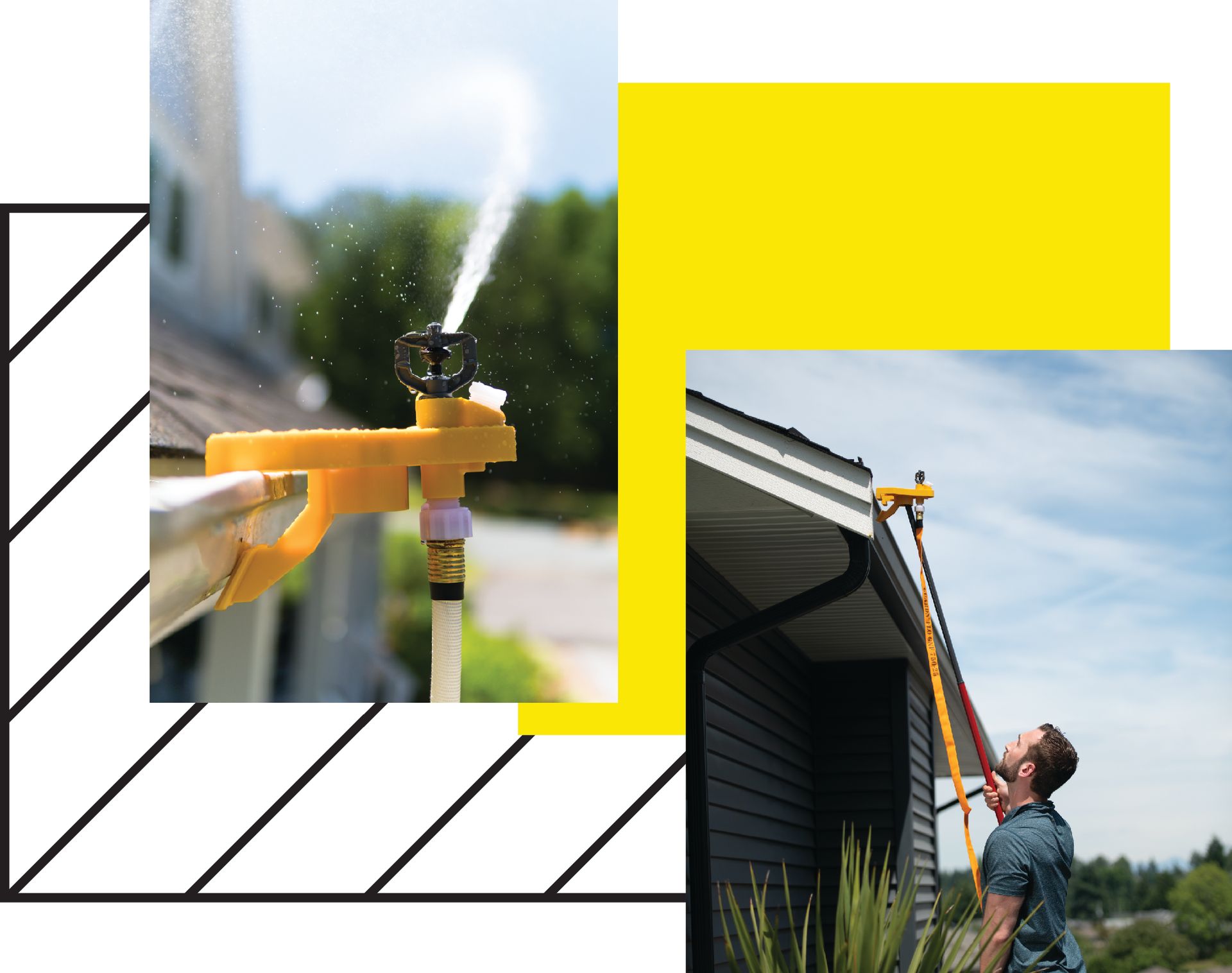 a man is installing a WASP Patented Gutter Mount Sprinkler Bracket