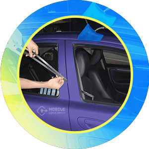 Car Locksmith Using Specialized Tools To Unlock Purple Car Door.