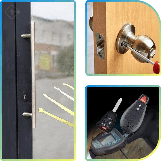 Locksmith Services Displayed: Lock Change, Business Lockout, And Car Key Programming.