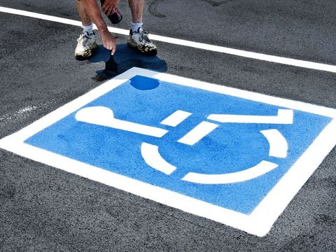 Painting Handicapped Parking Sign — San Jose, CA — Linear Tech Striping
