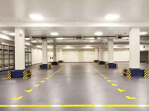 Empty warehouse with columns — San Jose, CA — Linear Tech Striping