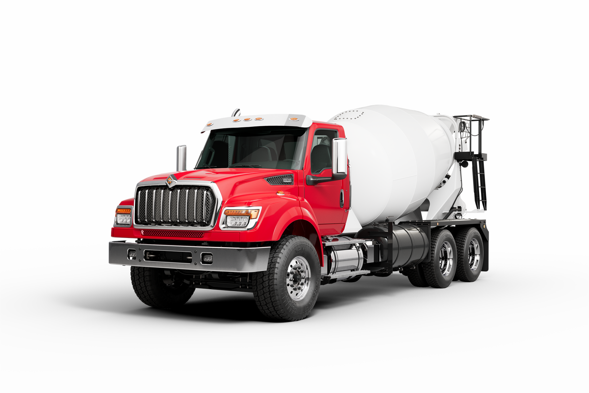 Camión HV International con olla revolvedora de equipo aliado color rojo