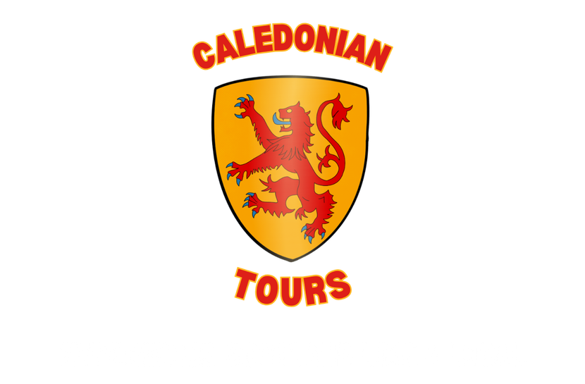 Caledonian Tours Shield Logo Featuring a Red Rampant Lion and With Blue Highlights. 