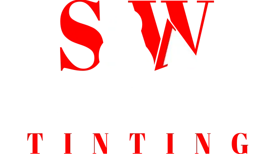 Red SW logo above the word &ldquo;TINTING&rdquo; in red serif letters on a white background