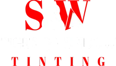 Red SW logo above the word &ldquo;TINTING&rdquo; in red serif letters on a white background