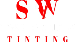 Red SW logo above the word &ldquo;TINTING&rdquo; in red serif letters on a white background