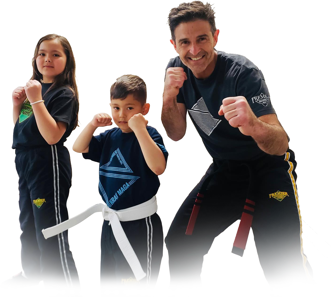 A man and two children are posing for a picture.