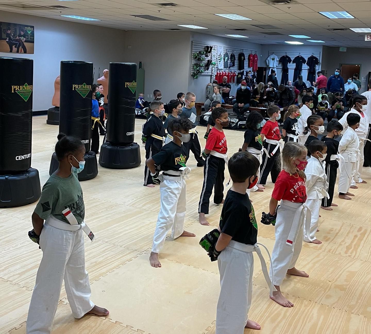 A young girl is practicing taekwondo in a gym.