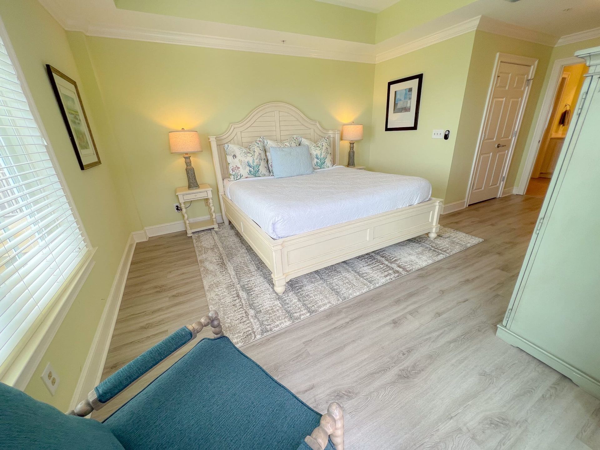 There is a large bed in the middle of the room.