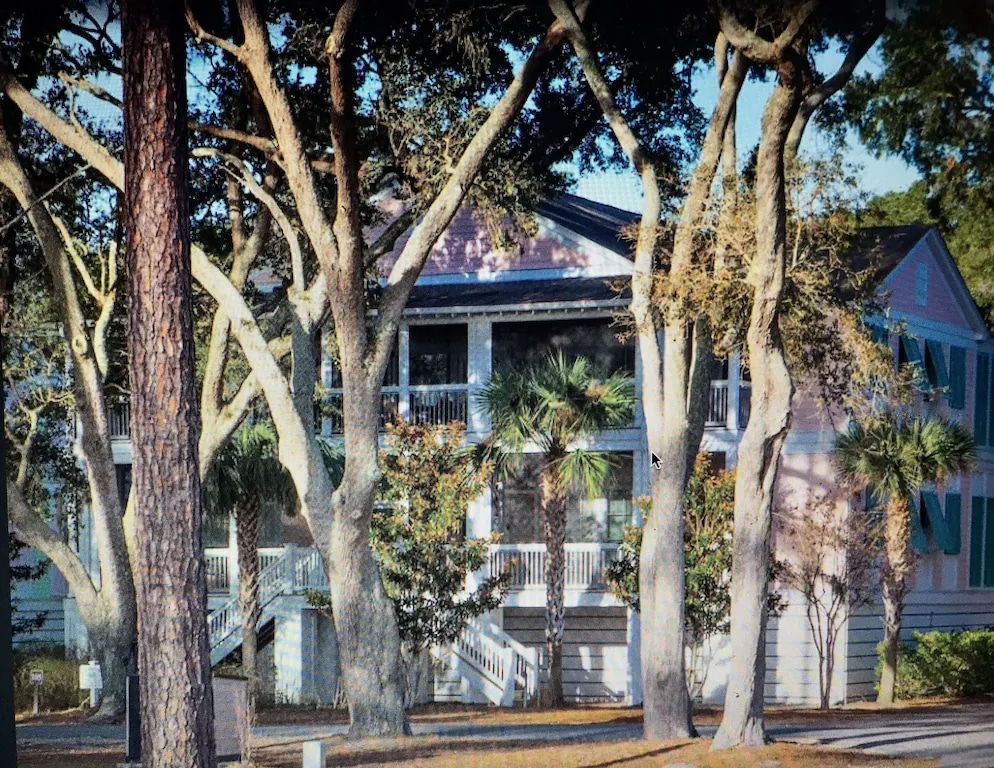 A house with a lot of trees in front of it