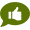 A green speech bubble with a white thumbs up icon inside of it.