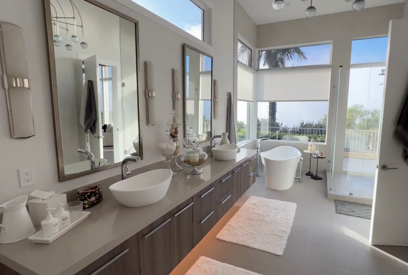 Luxury bathroom remodel with views of Marin County