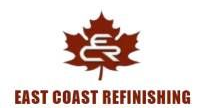 Logo for East Coast Refinishing, featuring a maroon maple leaf with "ECR" initials in white.
