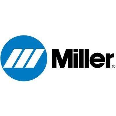 Miller welding equipment logo: Blue circle with three angled white lines, black "Miller" text.