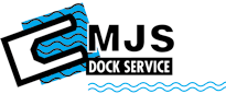 Logo for MJS Dock Service with a dock-like graphic, blue waves, and the company name.