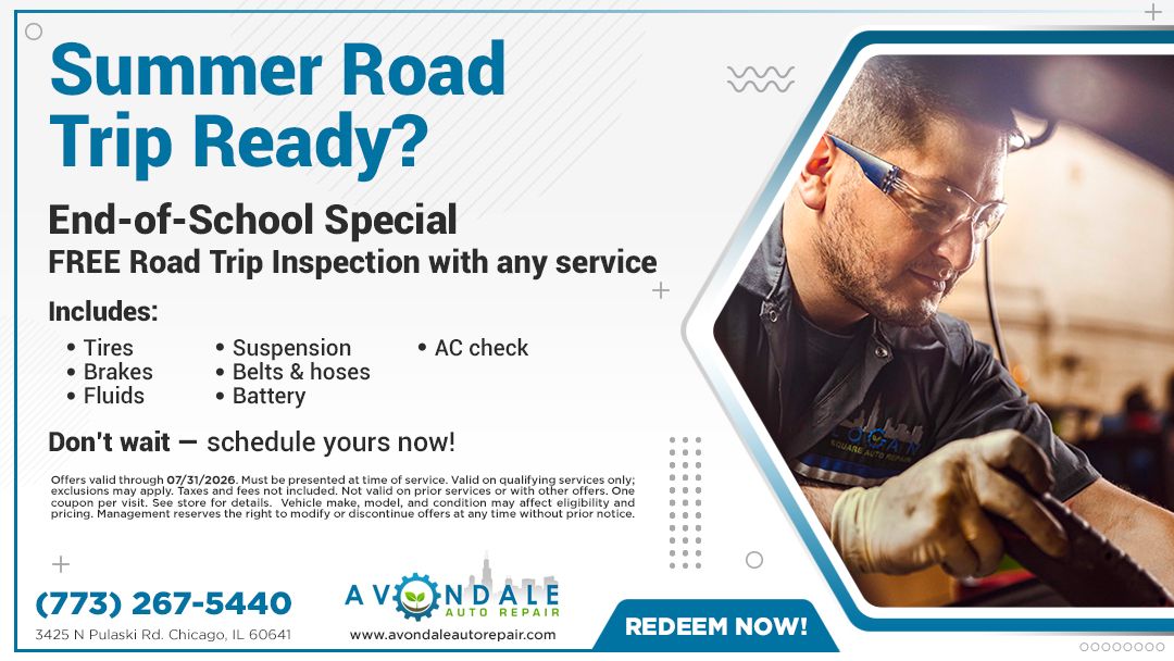 Blue end-of-school summer road trip ad with smiling driver, service benefits, phone number, and “Book Now” button