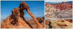 An elephant-shaped rock formation, with the blue sky in the background, surrounded by other desert landscapes.