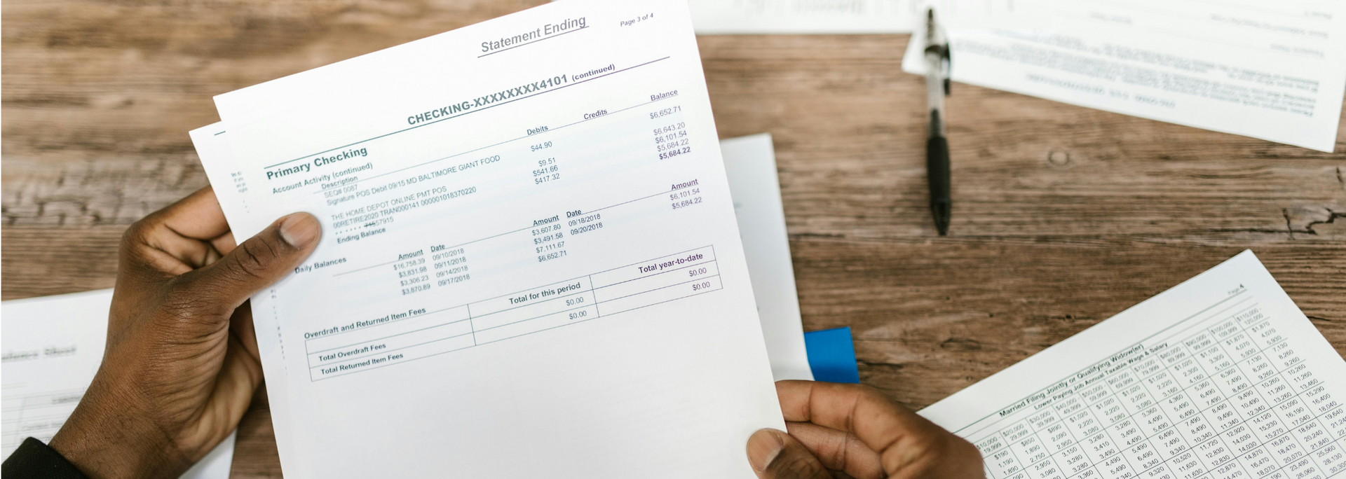 Picture of bank statements.