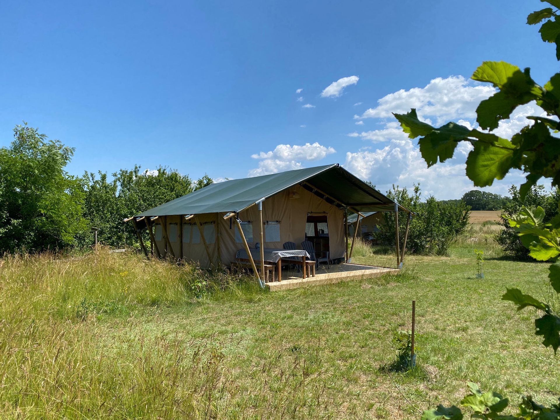 Safaritent met eigen badkamer in sanitairgebouw