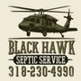 Black Hawk Septic Service logo with helicopter and phone number.