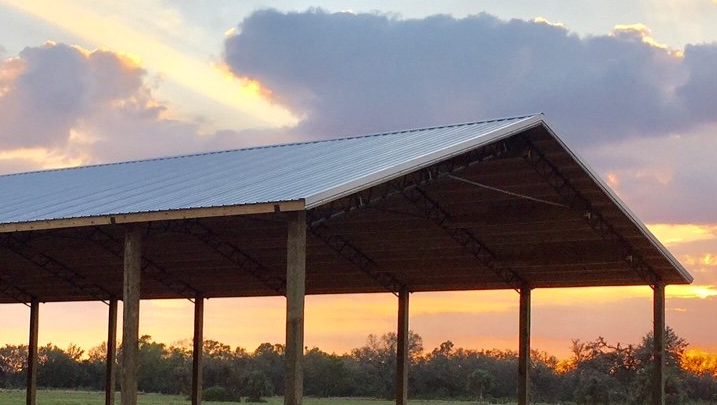 Hamilbilt Barns pole barn at sunset